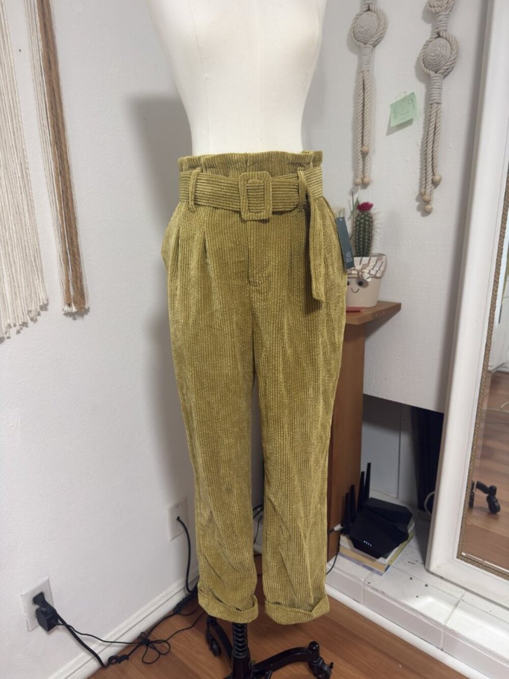 NWT Wild Fable Mustard Corduroy Paperbag Waist Belted Pants High Rise Size 12